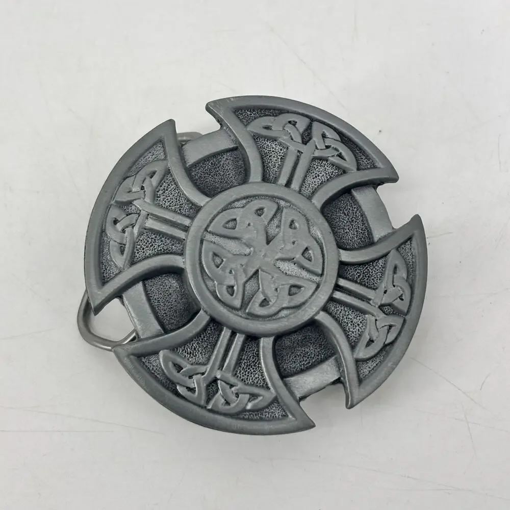 Celtic Knot Belt Buckle Pewter Gray Circle Cross Eternal Life Unity